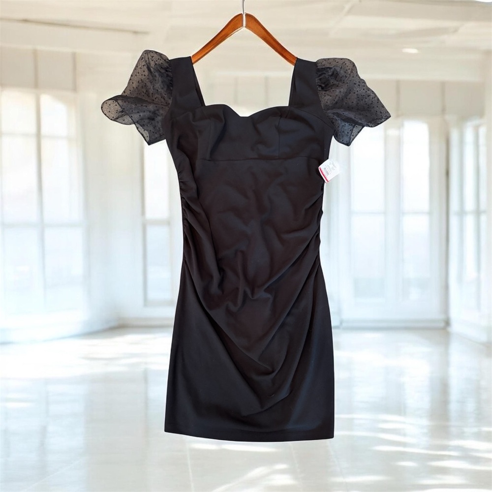 $140 Davids Bridal Ruched Crepe Black Formal Prom Dress Sz 18 NWT
